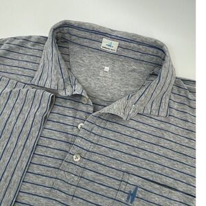 johnnie-O Polo Shirt Mens XXL Grey Blue Striped Hangin Out Cotton Spandex